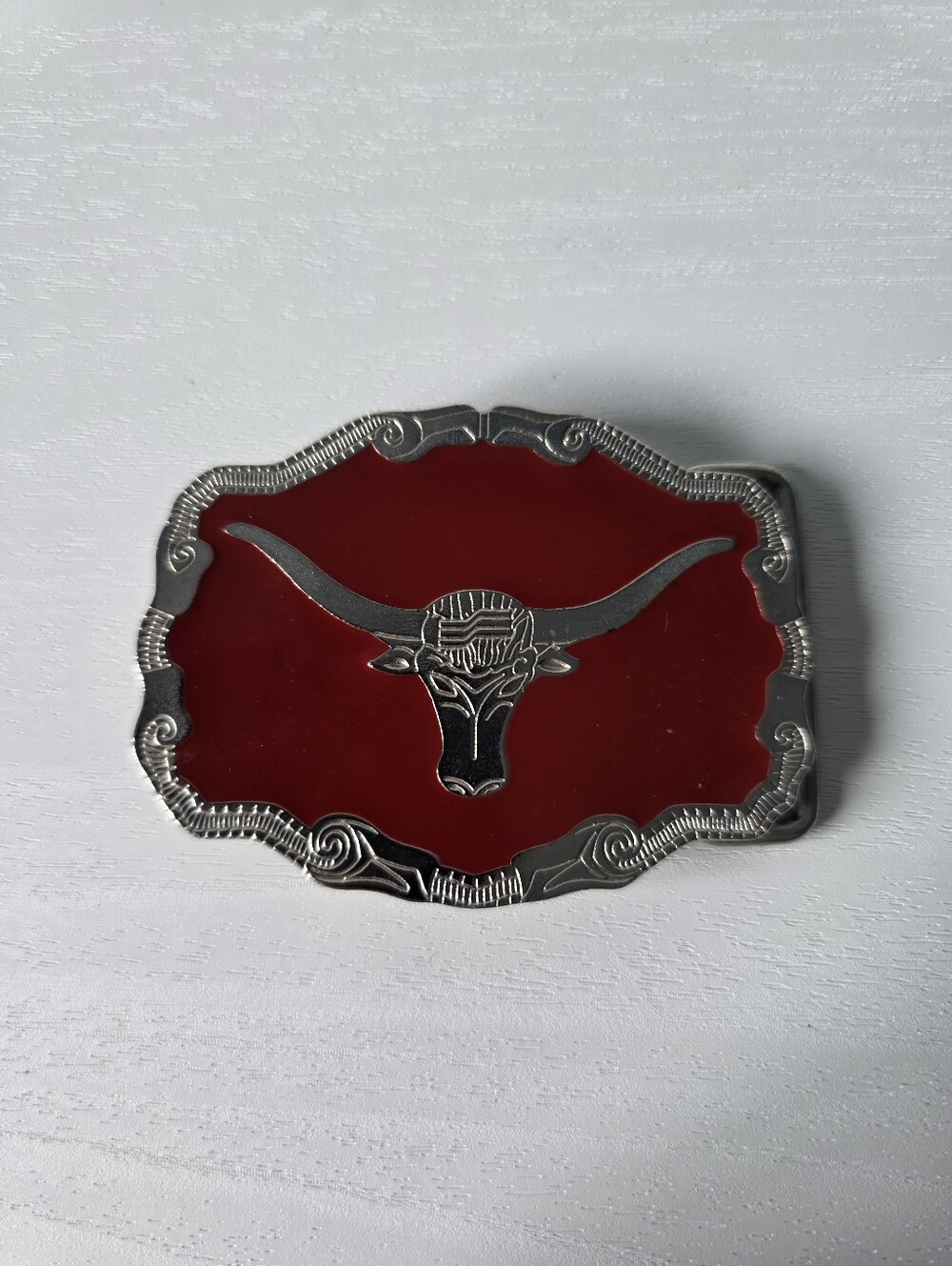 Western Texas Longhorn Bull Silver Belt Buckle Small